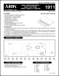 MSK1911 datasheet: High performance high voltage  video display driver MSK1911