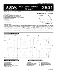 MSK2541 datasheet: Dual high power  OP-AMP MSK2541