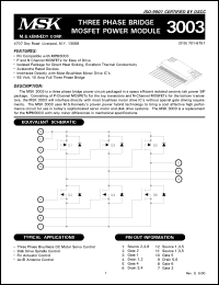 MSK3003 datasheet: Three phase bridge MOSFET power module MSK3003