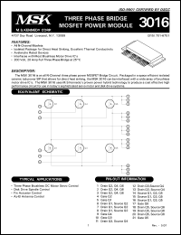 MSK3016 datasheet: Three phase bridge MOSFET power module MSK3016