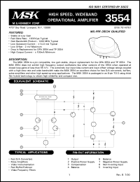 MSK3554B datasheet: High speed, wideband operational amplifier MSK3554B