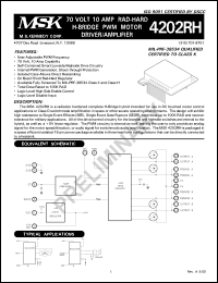MSK4202HRHD datasheet: 70 V, 10A rad-hard H-bridge PWM motor driver/amplifier MSK4202HRHD