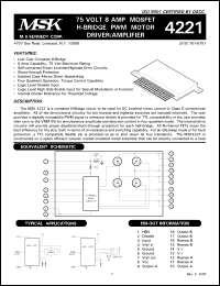 MSK4221 datasheet: 75 V, 8A MOSFET H-bridge PWM motor driver/amplifier MSK4221