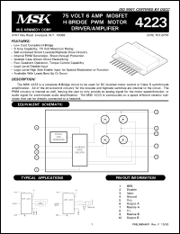 MSK4223D datasheet: 75 V, 6A MOSFET H-bridge PWM motor driver/amplifier MSK4223D