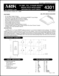 MSK4301U datasheet: 75 V, 29A, 3 phase MOSFET bridge with intelligent integrated gate drive MSK4301U