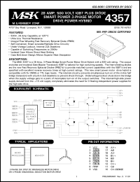 MSK4357ED datasheet: 500 V, 28A IGBT plus diode smart power 3-phase motor drive power hybrid MSK4357ED