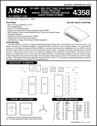 MSK4358ES datasheet: 500 V, 25A IGBT plus diode fully isolated smart power 3-phase motor drive power hybrid MSK4358ES