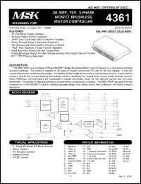 MSK4361HU datasheet: 75 V, 30A, 3-phase MOSFET brushless motor controller MSK4361HU