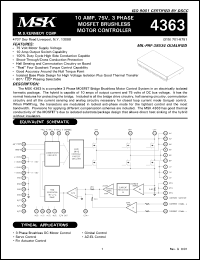 MSK4363H datasheet: 75 V, 10A, 3-phase MOSFET brushless motor controller MSK4363H