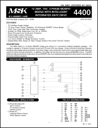 MSK4400S datasheet: 75 V, 10A, 3-phase MOSFET bridge with intelligent integrated gate drive MSK4400S