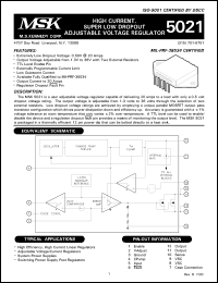 MSK5021B datasheet: High current, super low dropout adjustable voltage regulator MSK5021B