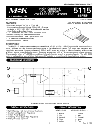 MSK5115-00ZS datasheet: Adj, High current, low dropout voltage regulator MSK5115-00ZS