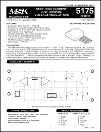 MSK5175-5BZS datasheet: 5V, Very high current, low dropout voltage regulator MSK5175-5BZS