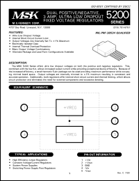 MSK5201TS datasheet: Dual positive/negative, 3 AMP, ultra low dropout fixed voltage regulator MSK5201TS