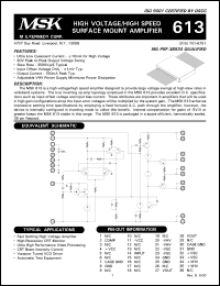 MSK613 datasheet: High voltage/ high speed surface mount amplifier MSK613