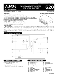MSK620B datasheet: Wide bandwidth video amplifier system MSK620B