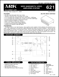 MSK621B datasheet: Wide bandwidth video amplifier system MSK621B