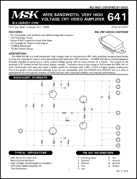 MSK641 datasheet: Wide bandwidth, very high voltage CRT video amplifier MSK641