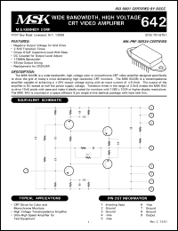 MSK642B datasheet: Wide bandwidth, high voltage CRT video amplifier MSK642B