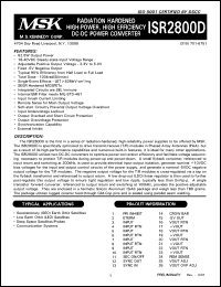 ISR2800DEURH datasheet: Adj, Radiation hardened high-power, high efficiency DC-DC power converter ISR2800DEURH