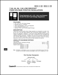 OM183-15SC datasheet: 7.5A; three terminal, low dropout, fixed voltage, precision positive regulator OM183-15SC