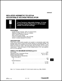 OM7604ST datasheet: Three terminal, adjustable voltage, 3.0Amp precision positive regulator OM7604ST