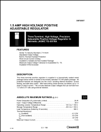 OM7620ST datasheet: Three terminal, adjustable voltage, precision 1.5Amp adjustable positive regulator OM7620ST