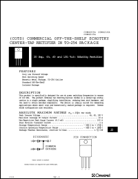 COM4215A datasheet: 60V schottky rectifier COM4215A