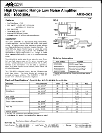 AM50-0003SMB datasheet: 800-100 MHz, high dynamic range low noise amplifier AM50-0003SMB