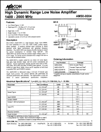 AM50-0004TR datasheet: 1400-2000 MHz, high dynamic range low noise amplifier AM50-0004TR