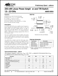 AM55-0004TR datasheet: 1.8-2 GHz, 250 mW linear power amplifier and T/R switch AM55-0004TR