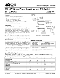 AM55-0004 datasheet: 1.8-2 GHz, 250 mW linear power amplifier and T/R switch AM55-0004