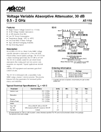 AT-110 datasheet: Frequency 0.5-2 GHz, 30dB, voltage variable absorptive attenuator AT-110