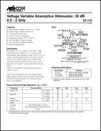 AT-110TR datasheet: Frequency 0.5-2 GHz, 30dB, voltage variable absorptive attenuator AT-110TR