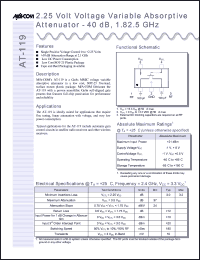 AT-119TR-3000 datasheet: Frequency 1.8-2.5 GHz, 40dB, 2.25V  voltage variable absorptive attenuator AT-119TR-3000