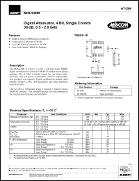 AT-264 datasheet: 0.5-2 GHz, 30 dB, 4-Bit digital attenuator, single control AT-264
