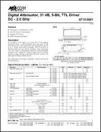 AT-15-0001 datasheet: DC-2 GHz, 31 dB ,5-Bit digital attenuator, TTL driver AT-15-0001