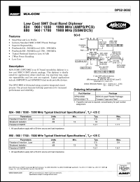 DP52-0002 datasheet: 824-960/1850-1990 MHz(AMPS/PCS),880-960/1700-1900 MHz(GSM/DCS) low cost SMT dual band diplexer DP52-0002