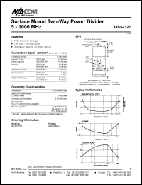 DSS-327 datasheet: 5-1000 MHz,  two-way power divider DSS-327