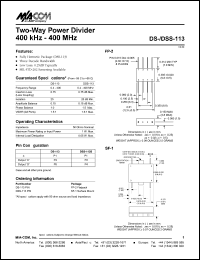 DSS-113 datasheet: 400kHz-400 MHz,  two-way power divider DSS-113