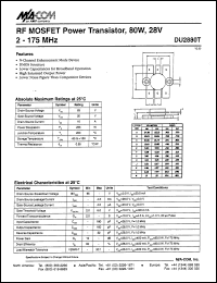 DU2880T datasheet: 2-175 MHz, 80W, 28V, RF MOSFET power transistor DU2880T