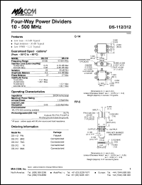 DS-312SMA datasheet: 10-500 MHz, four-way power divider DS-312SMA