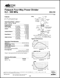 DS-310 datasheet: 0.2-300 MHz, flatpack four-way power divider DS-310