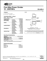 DS-409-4BNC datasheet: 10-2000 MHz, four-way power divider DS-409-4BNC