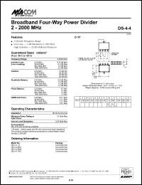 DS-4-4TNC datasheet: 2-2000 MHz, broadband four-way power divider DS-4-4TNC