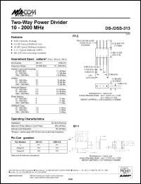 DS-313 datasheet: 10-2000 MHz,  two-way power divider DS-313