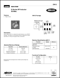 EIN12 datasheet: 50 MHz,  RF inductor, DC current 30mA, RF power 250 mW EIN12