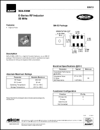 EIN13 datasheet: 50 MHz,  RF inductor, DC current 30mA, RF power 250 mW EIN13