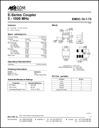 EMDC-10-1-75TR datasheet: 5-1000 MHz, coupler, RF power 250mW, DC current 30mA EMDC-10-1-75TR