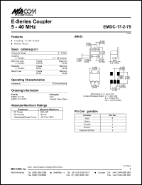 EMDC-17-2-75TR datasheet: 5-40 MHz, coupler, RF power 250mW, DC current 30mA EMDC-17-2-75TR